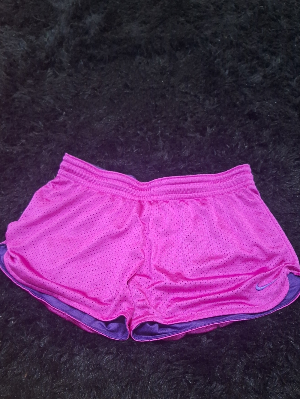 Nike Women's Bright Pink Mesh Athletic Shorts with Purple Trim